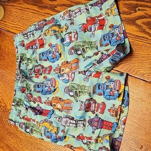 NWOT Boardies Apparel - Colorful Robot Print Swim Shorts + bag, Size 9-10